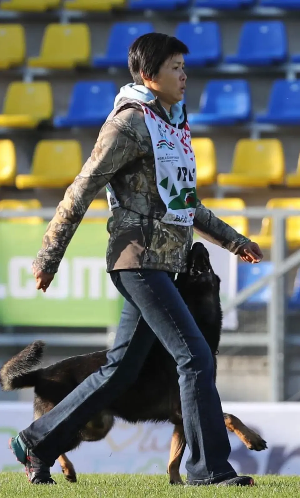 邵秀蘭老師在國際賽事帶德國狼犬行進(攝影:pics4dogs)